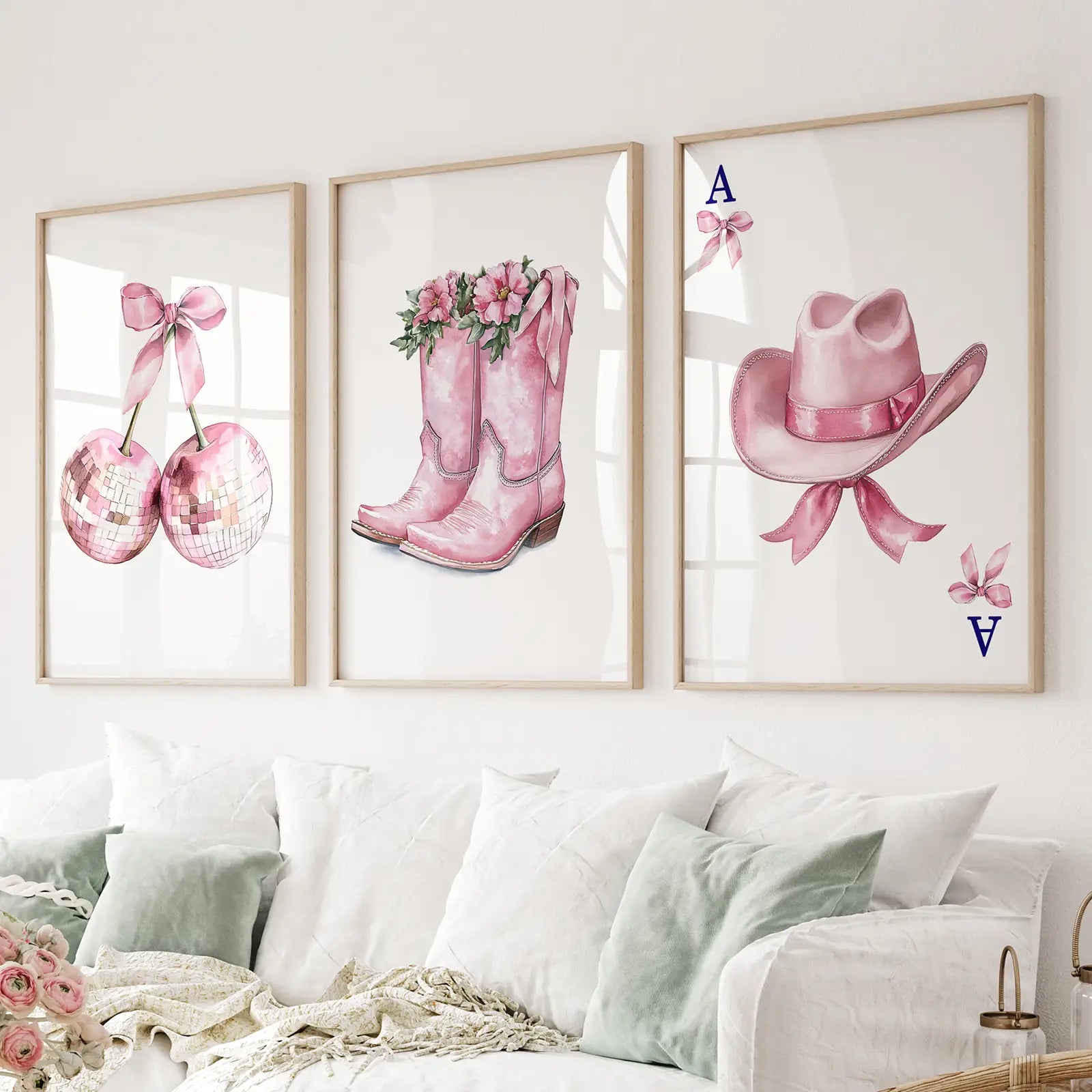 Cowgirl Hat and Boots Wall Art Pink Poster Set Wall Art Set
