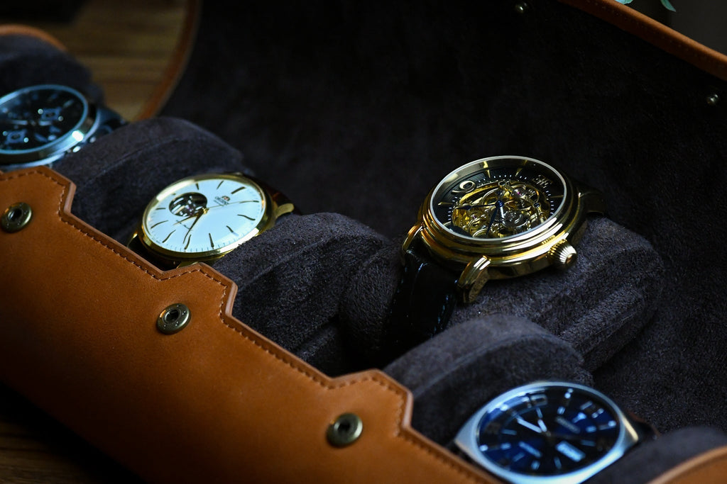 Luxury 4 Watch Travel Case | Full-Grain Cow Leather | Tawny Brown