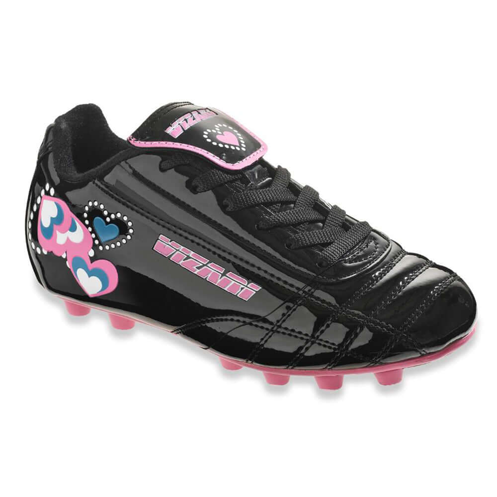 Vizari Shiny Retro Hearts Firm Ground Soccer Cleats– Black/Pink Vizari Sports