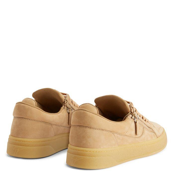 Giuseppe Zanotti GZ94 White Nubuck Low-Top Sneakers with Side Zippers and Honey Rubber Sole Banlieue91