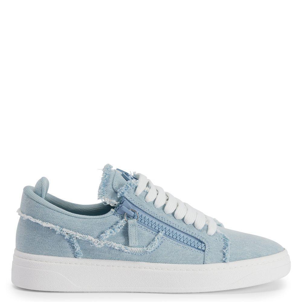Giuseppe Zanotti GZ94 Sneakers - Chic White Denim Design with Luxurious Metal Detail Banlieue91