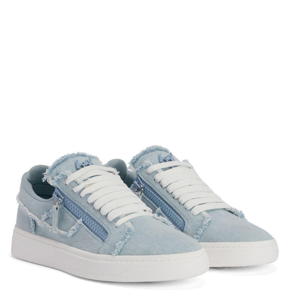 Giuseppe Zanotti GZ94 Sneakers - Chic White Denim Design with Luxurious Metal Detail Banlieue91