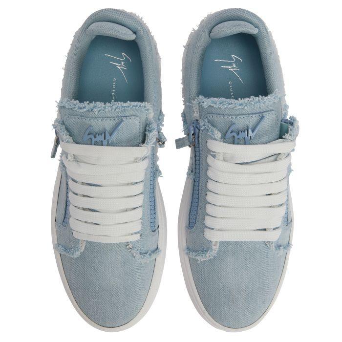 Giuseppe Zanotti GZ94 Sneakers - Chic White Denim Design with Luxurious Metal Detail Banlieue91