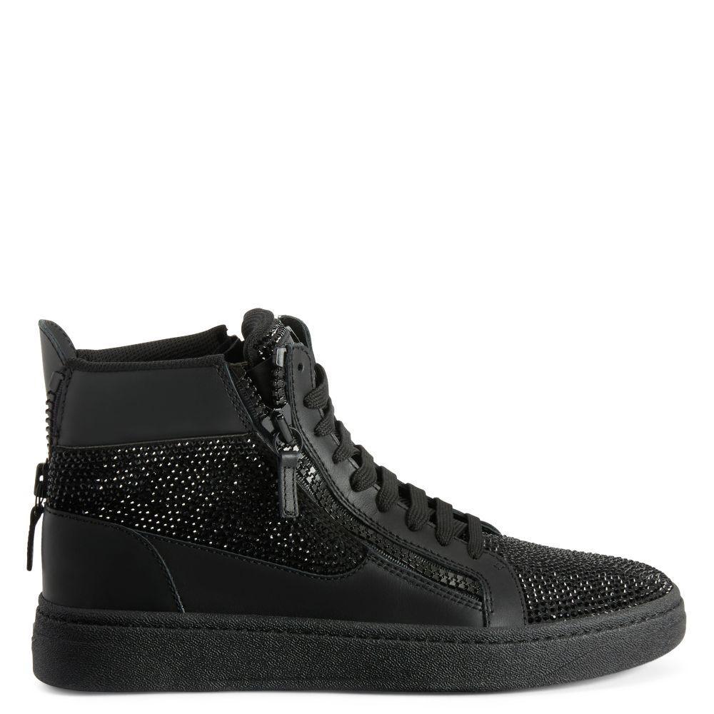 Giuseppe Zanotti GZ94 High-Top Sneakers with Black Rhinestone Embroidery and Suede-Effect Finish Banlieue91