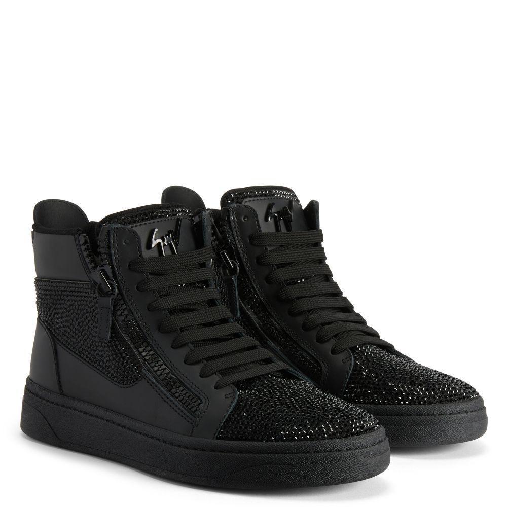 Giuseppe Zanotti GZ94 High-Top Sneakers with Black Rhinestone Embroidery and Suede-Effect Finish Banlieue91