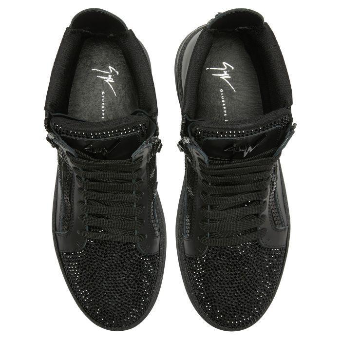 Giuseppe Zanotti GZ94 High-Top Sneakers with Black Rhinestone Embroidery and Suede-Effect Finish Banlieue91