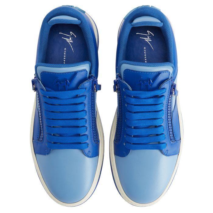 Giuseppe Zanotti GZ94 Sneakers in Cornflower-Blue Leather with Unique Graffio Appliqué Banlieue91