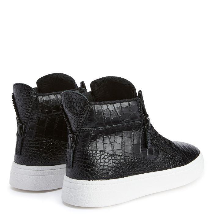 Giuseppe Zanotti GZ94 High-Top Sneakers in Black Crocodile-Print Leather with Metal Signature Detail Banlieue91