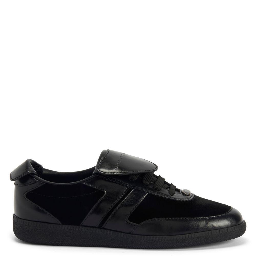 Giuseppe Zanotti League Men's Low-Top Sneakers in Leather & Velvet with Rubber Sole Banlieue91