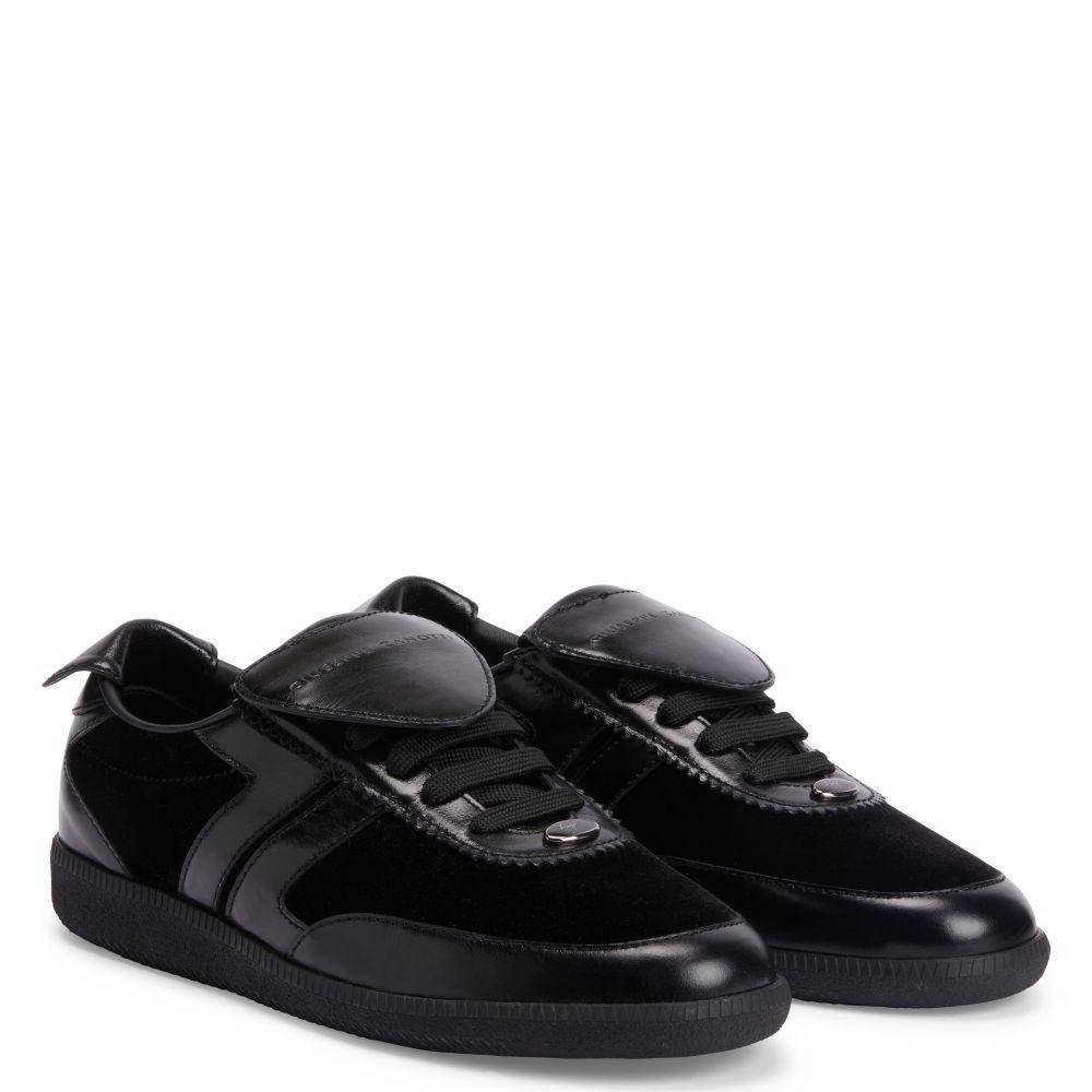 Giuseppe Zanotti League Men's Low-Top Sneakers in Leather & Velvet with Rubber Sole Banlieue91