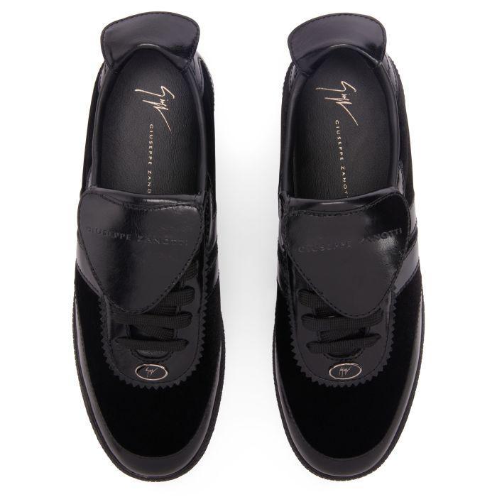 Giuseppe Zanotti League Men's Low-Top Sneakers in Leather & Velvet with Rubber Sole Banlieue91