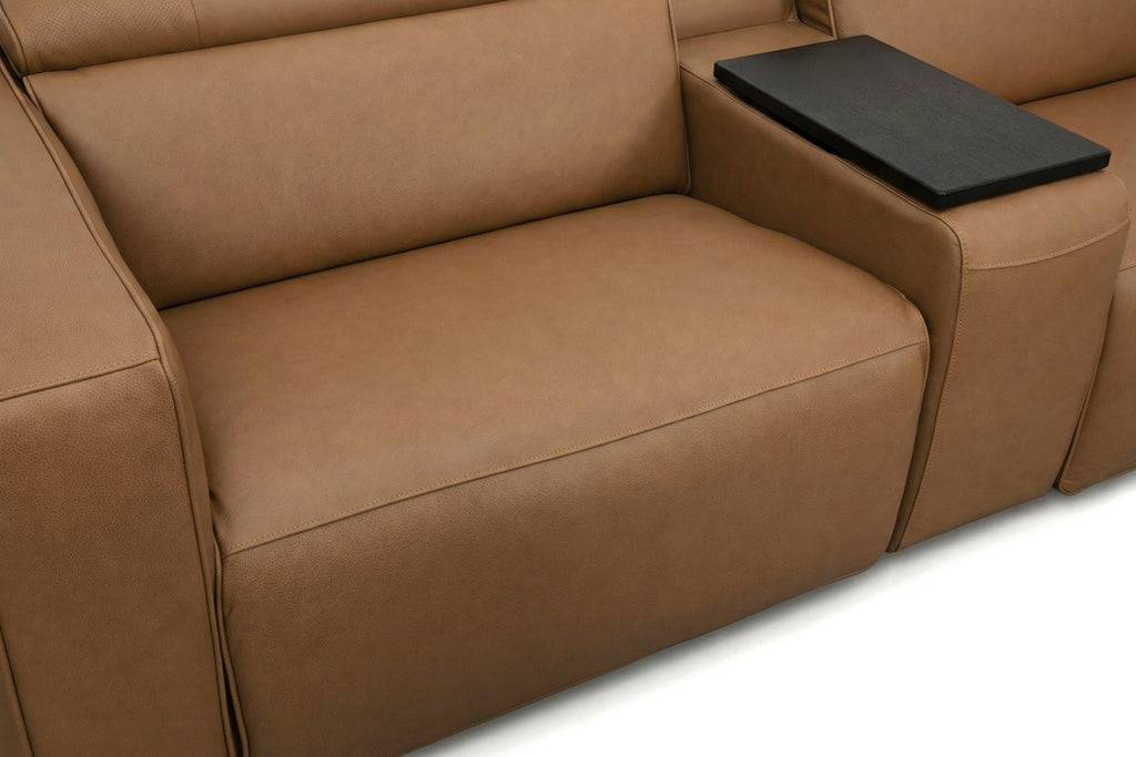 Rally Pro Caramel 6-Piece Power Reclining Sectional with Console and Immersive Sound System Ornate Furniture