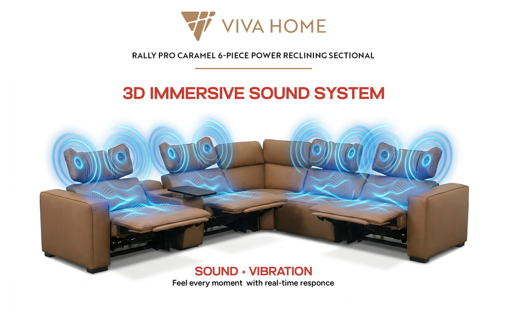Rally Pro Caramel 6-Piece Power Reclining Sectional with Console and Immersive Sound System Ornate Furniture