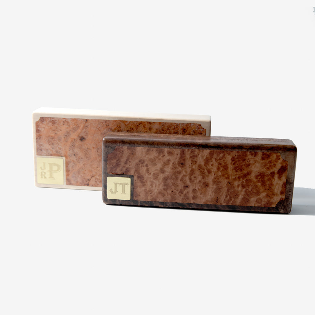 Cigar Travel Case - Redwood Burl Inlay - Personalized Brass Engraving - Spanish Cedar Lining Red Ridge Woodworking