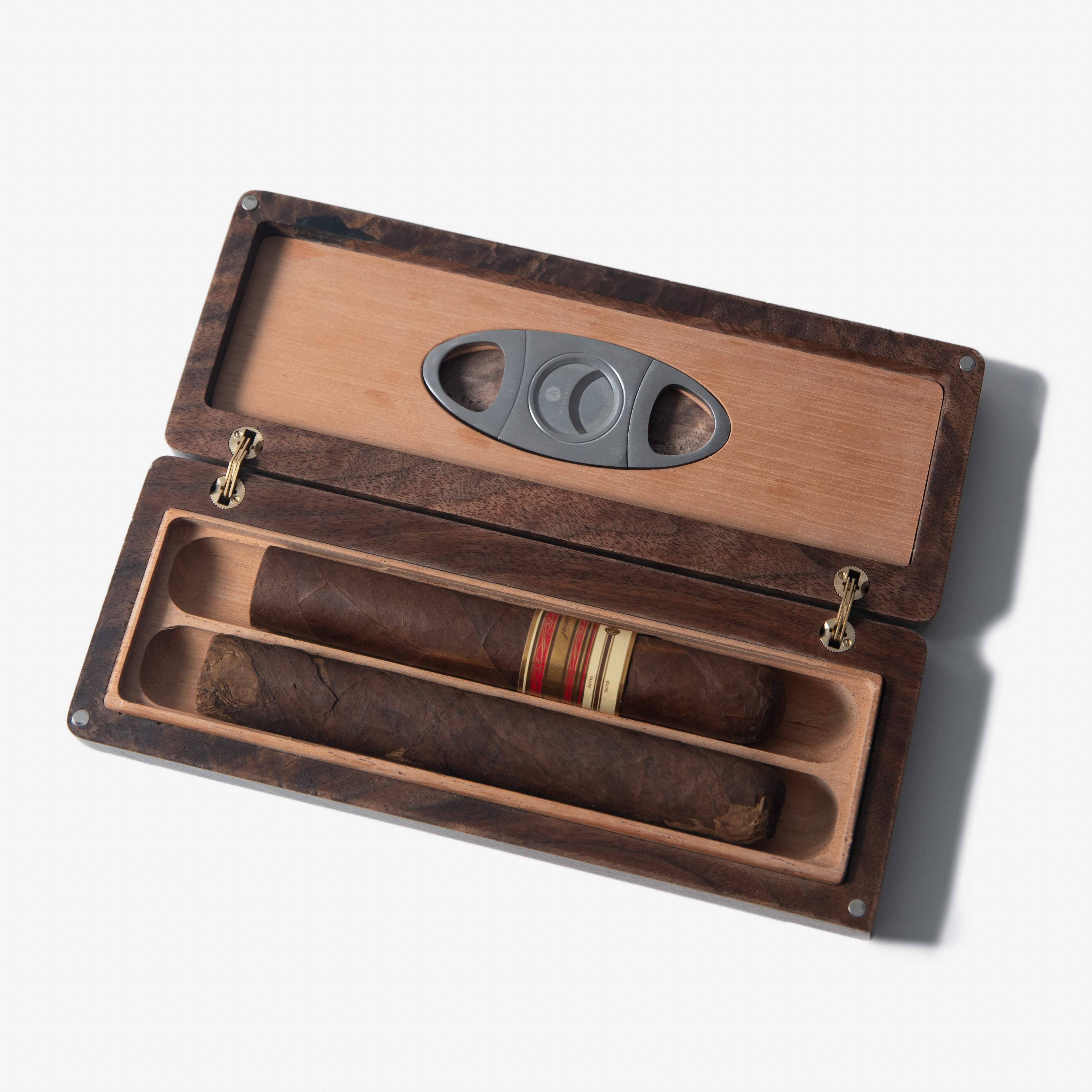Cigar Travel Case - Redwood Burl Inlay - Personalized Brass Engraving - Spanish Cedar Lining Red Ridge Woodworking