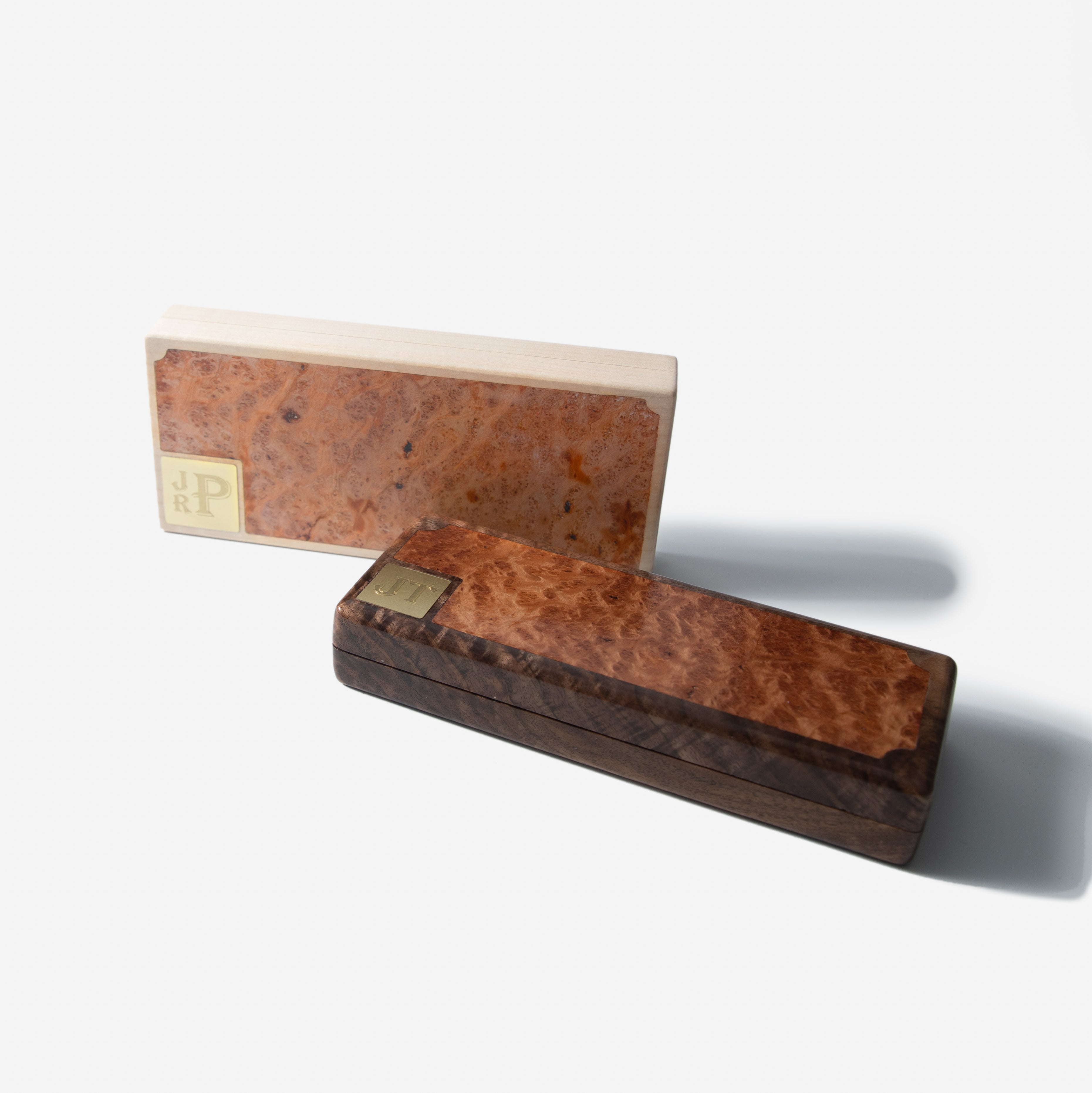 Cigar Travel Case - Redwood Burl Inlay - Personalized Brass Engraving - Spanish Cedar Lining Red Ridge Woodworking