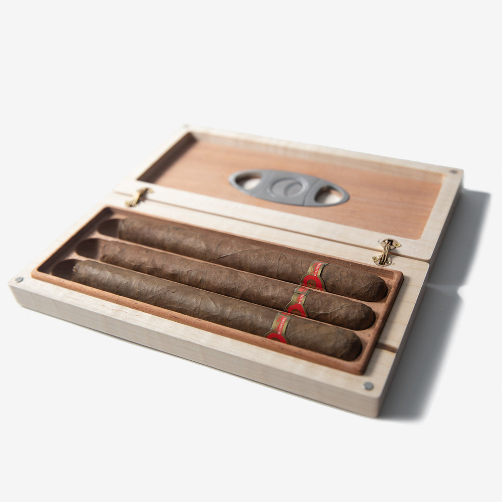 Cigar Travel Case - Redwood Burl Inlay - Personalized Brass Engraving - Spanish Cedar Lining Red Ridge Woodworking