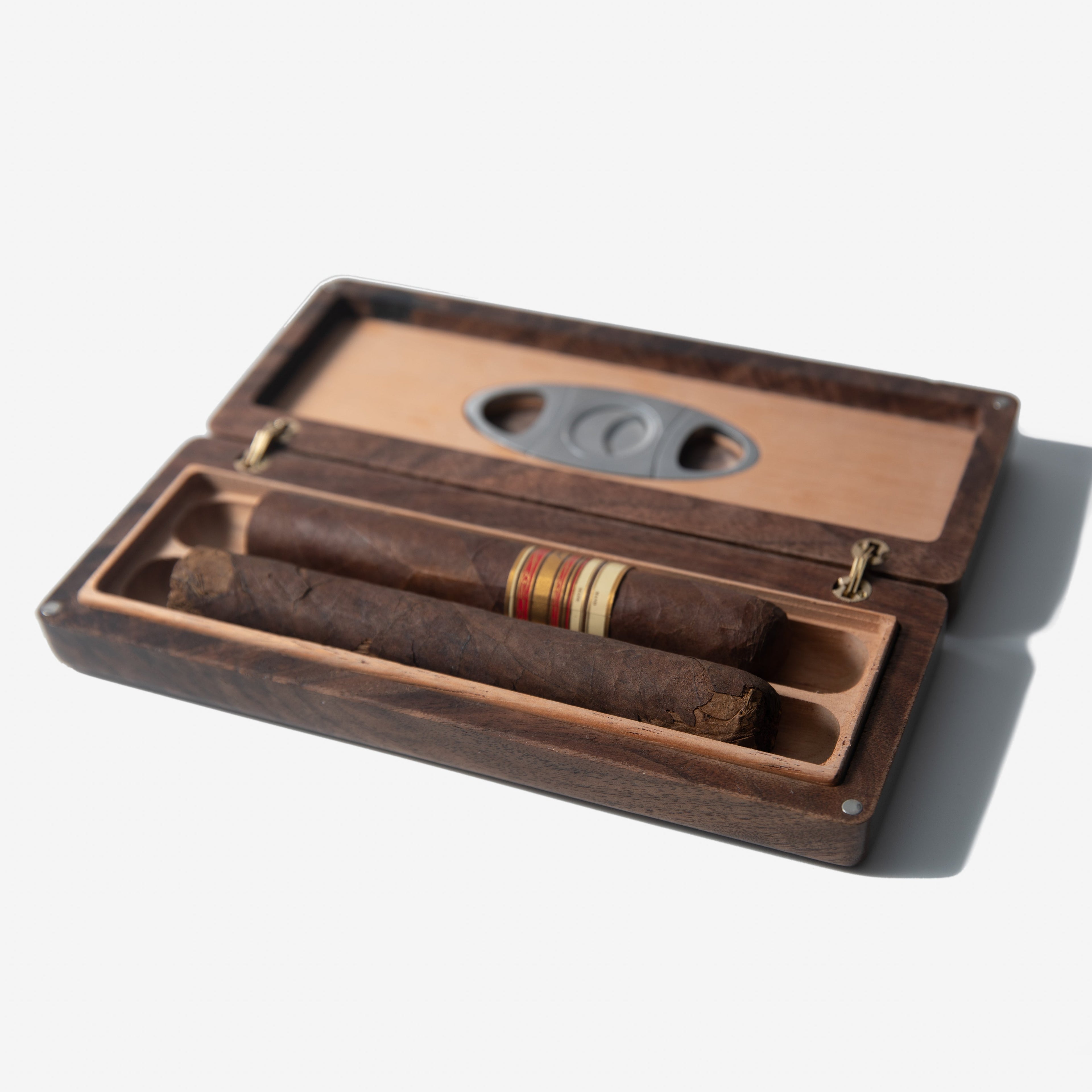 Cigar Travel Case - Redwood Burl Inlay - Personalized Brass Engraving - Spanish Cedar Lining Red Ridge Woodworking