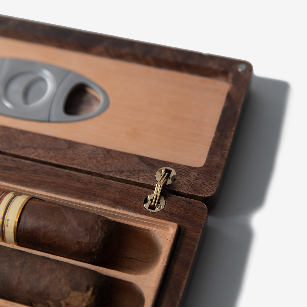 Cigar Travel Case - Redwood Burl Inlay - Personalized Brass Engraving - Spanish Cedar Lining Red Ridge Woodworking