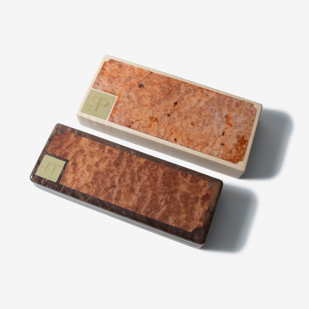 Cigar Travel Case - Redwood Burl Inlay - Personalized Brass Engraving - Spanish Cedar Lining Red Ridge Woodworking