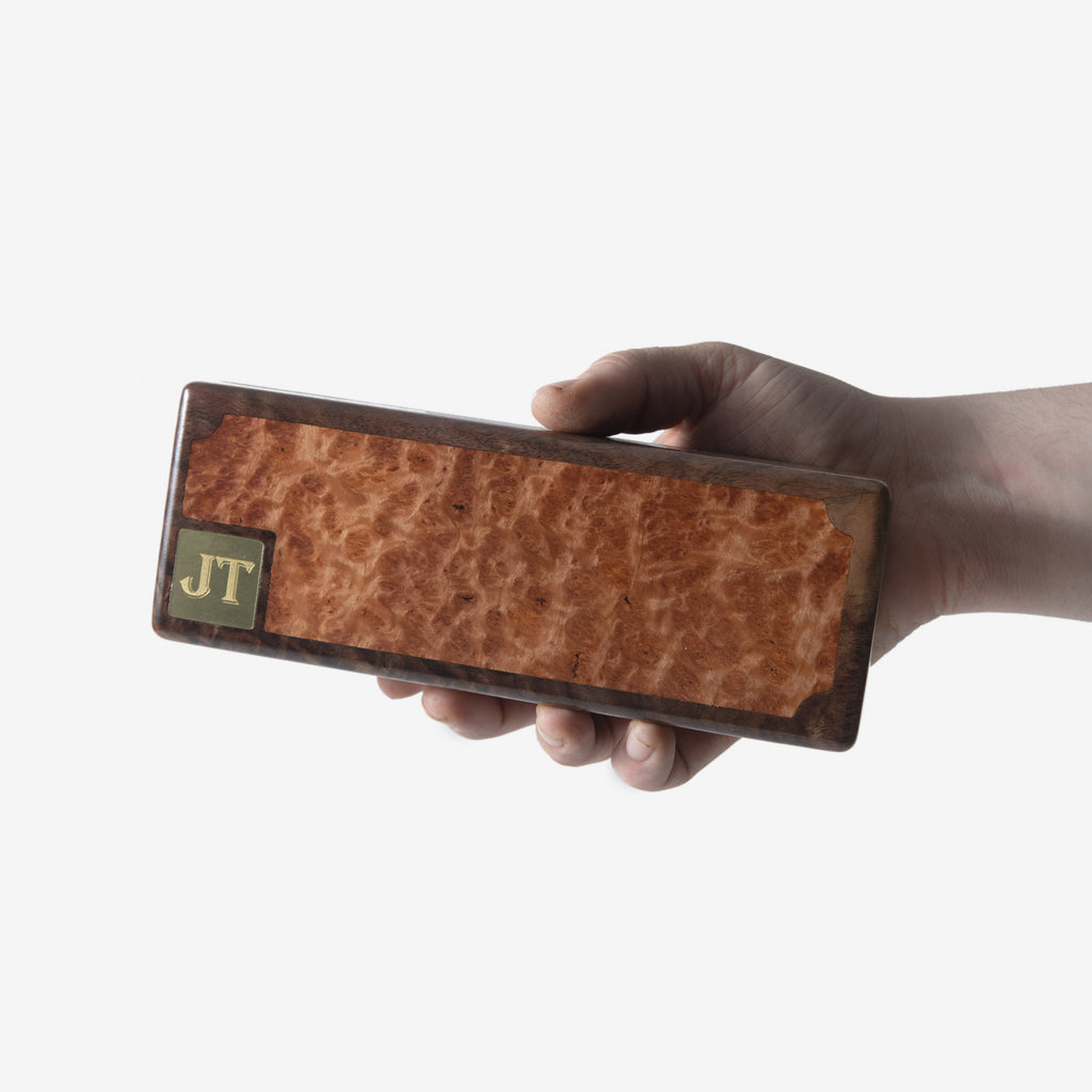 Cigar Travel Case - Redwood Burl Inlay - Personalized Brass Engraving - Spanish Cedar Lining Red Ridge Woodworking