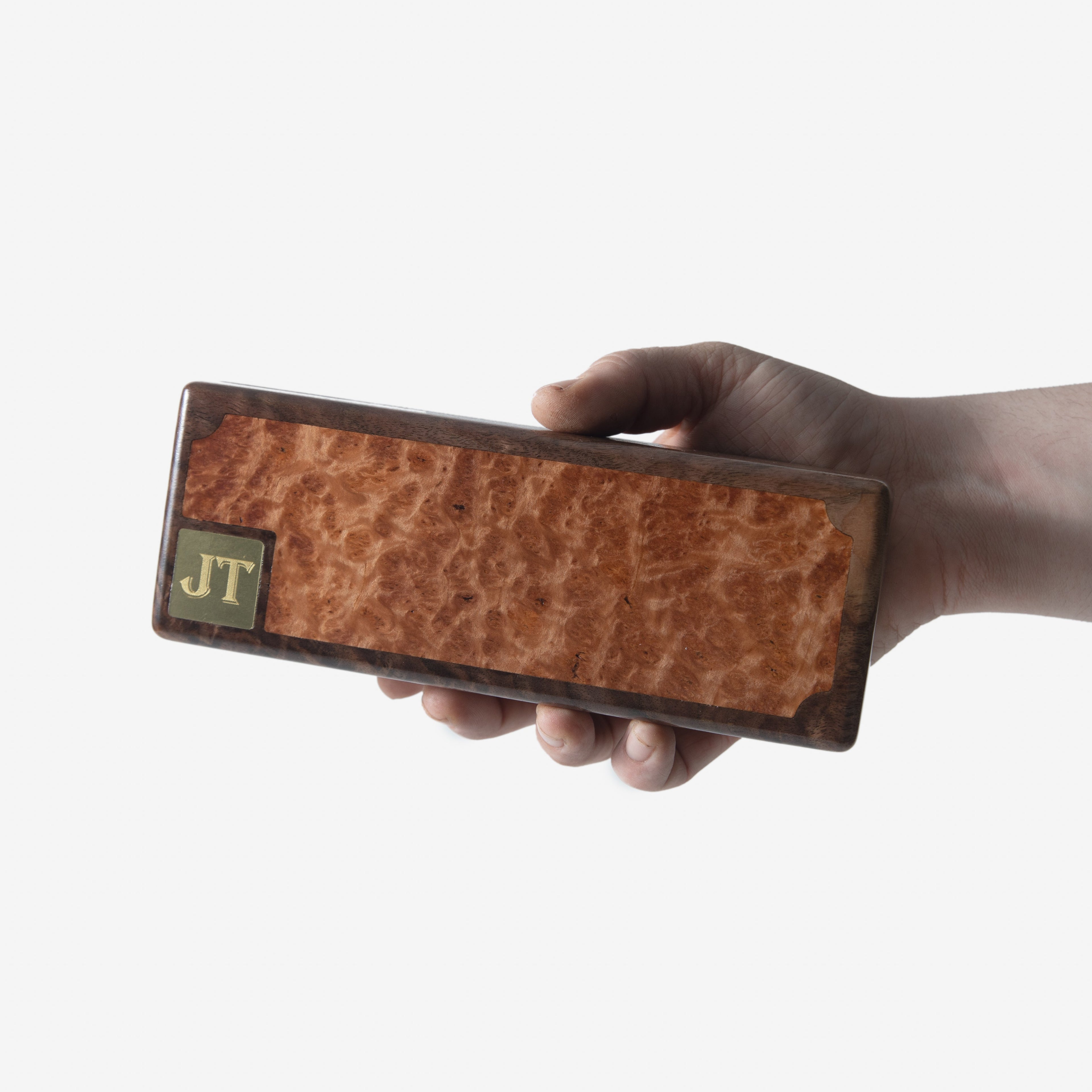 Cigar Travel Case - Redwood Burl Inlay - Personalized Brass Engraving - Spanish Cedar Lining Red Ridge Woodworking