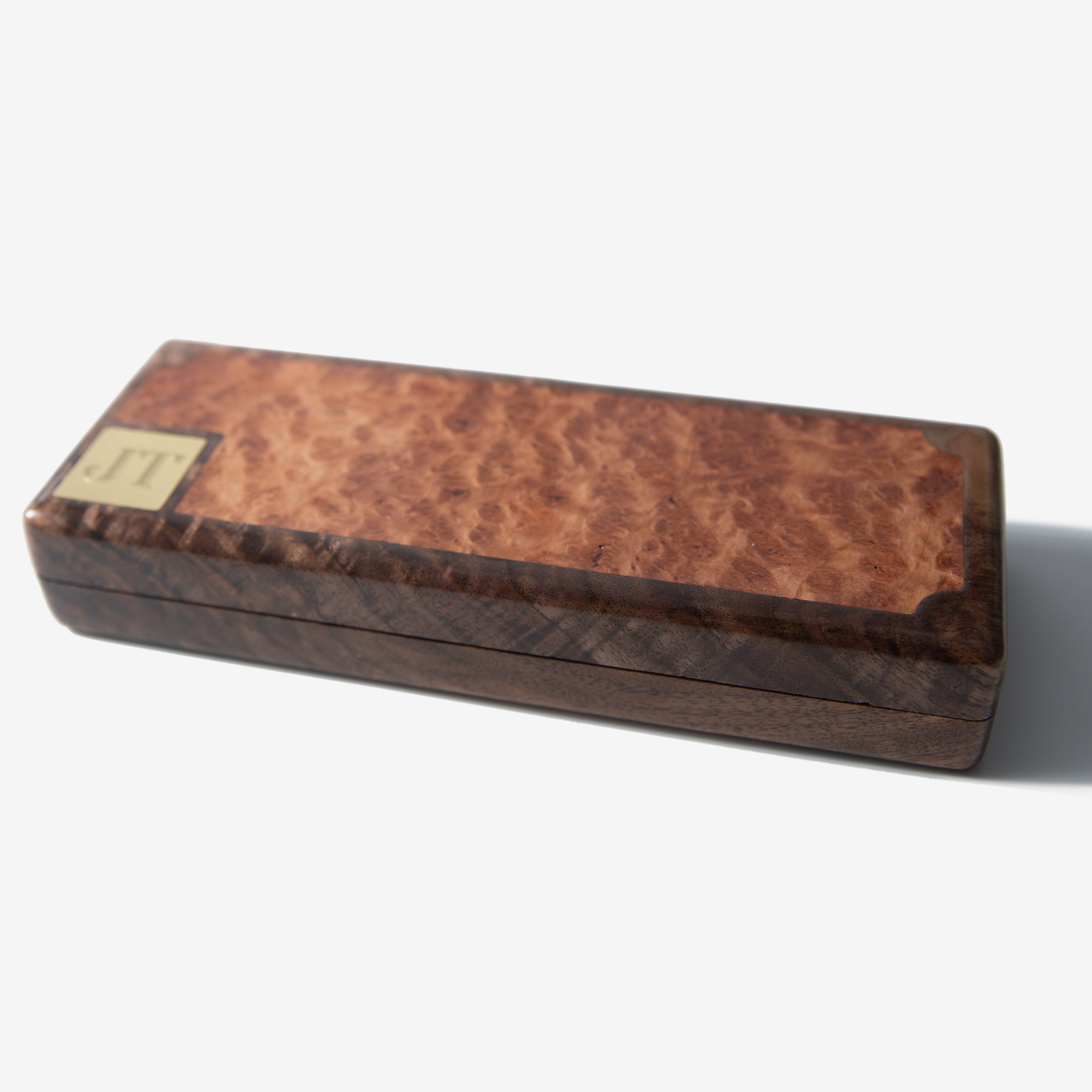 Cigar Travel Case - Redwood Burl Inlay - Personalized Brass Engraving - Spanish Cedar Lining Red Ridge Woodworking