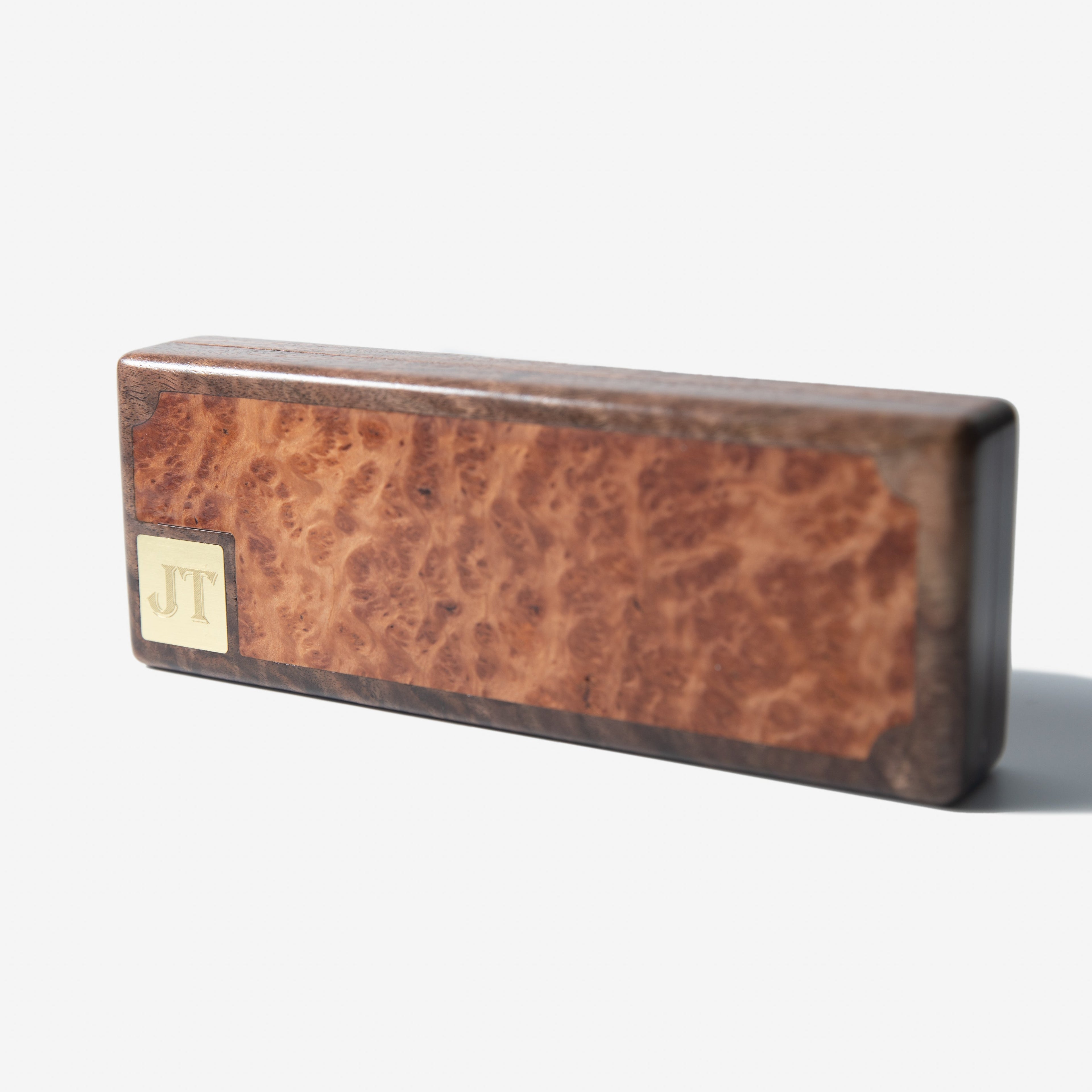 Cigar Travel Case - Redwood Burl Inlay - Personalized Brass Engraving - Spanish Cedar Lining Red Ridge Woodworking