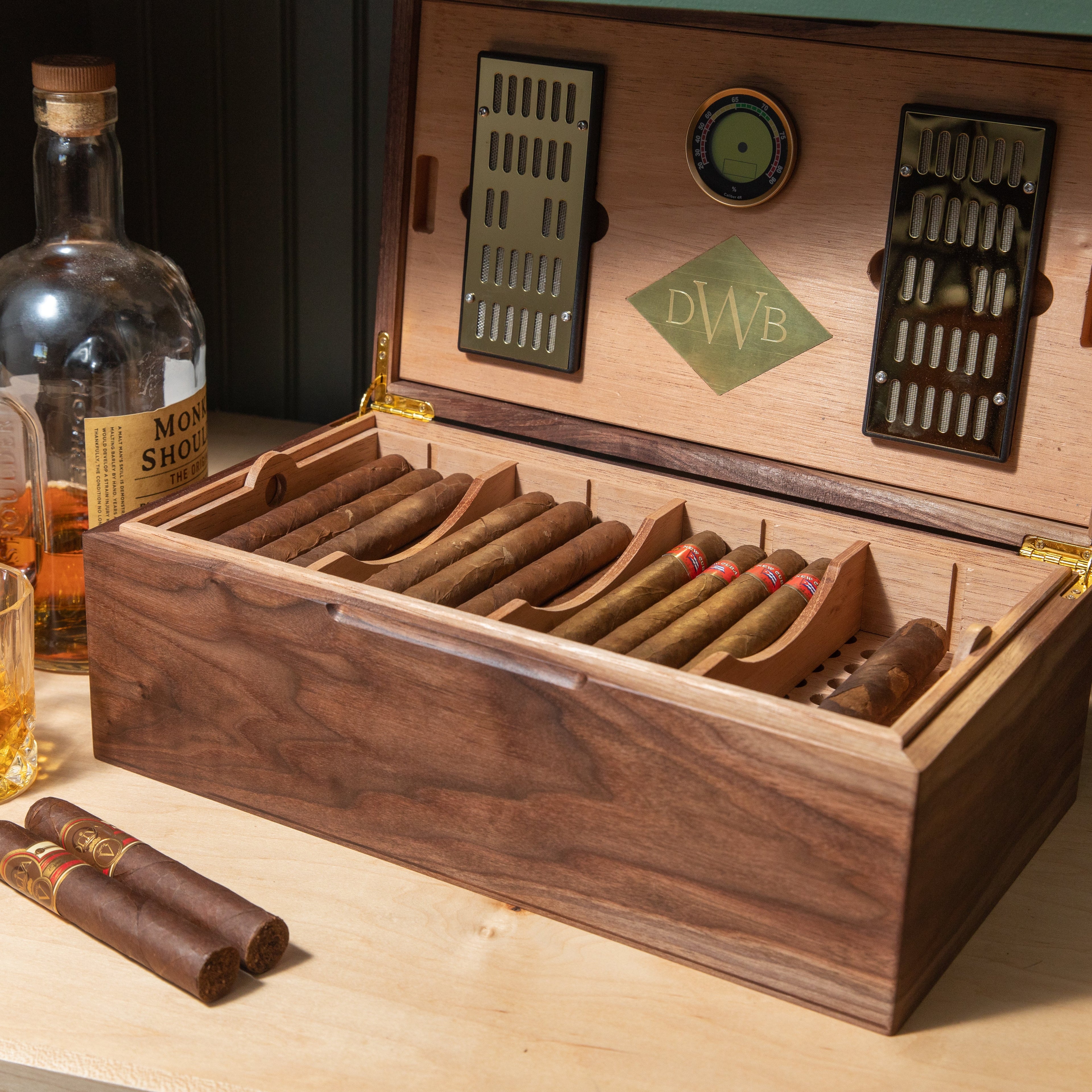Cigar Humidor - Black Walnut with Spanish Cedar Lining - 80 Capacity Red Ridge Woodworking