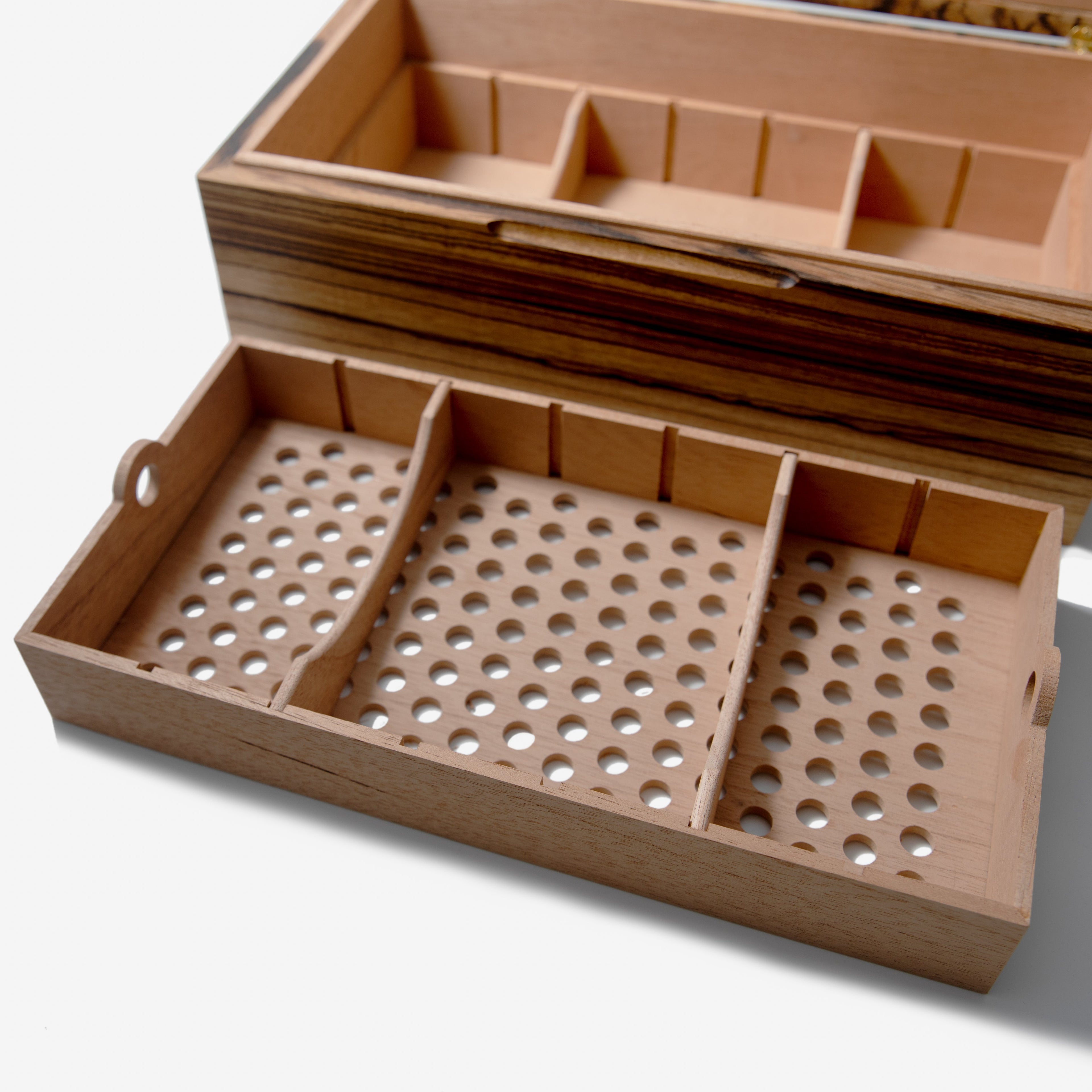 Cigar Humidor - Zebrawood with Spanish Cedar Lining - 80 Capacity Red Ridge Woodworking
