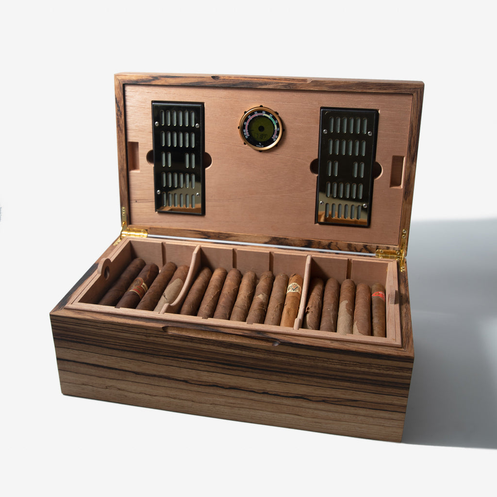 Cigar Humidor - Zebrawood with Spanish Cedar Lining - 80 Capacity Red Ridge Woodworking