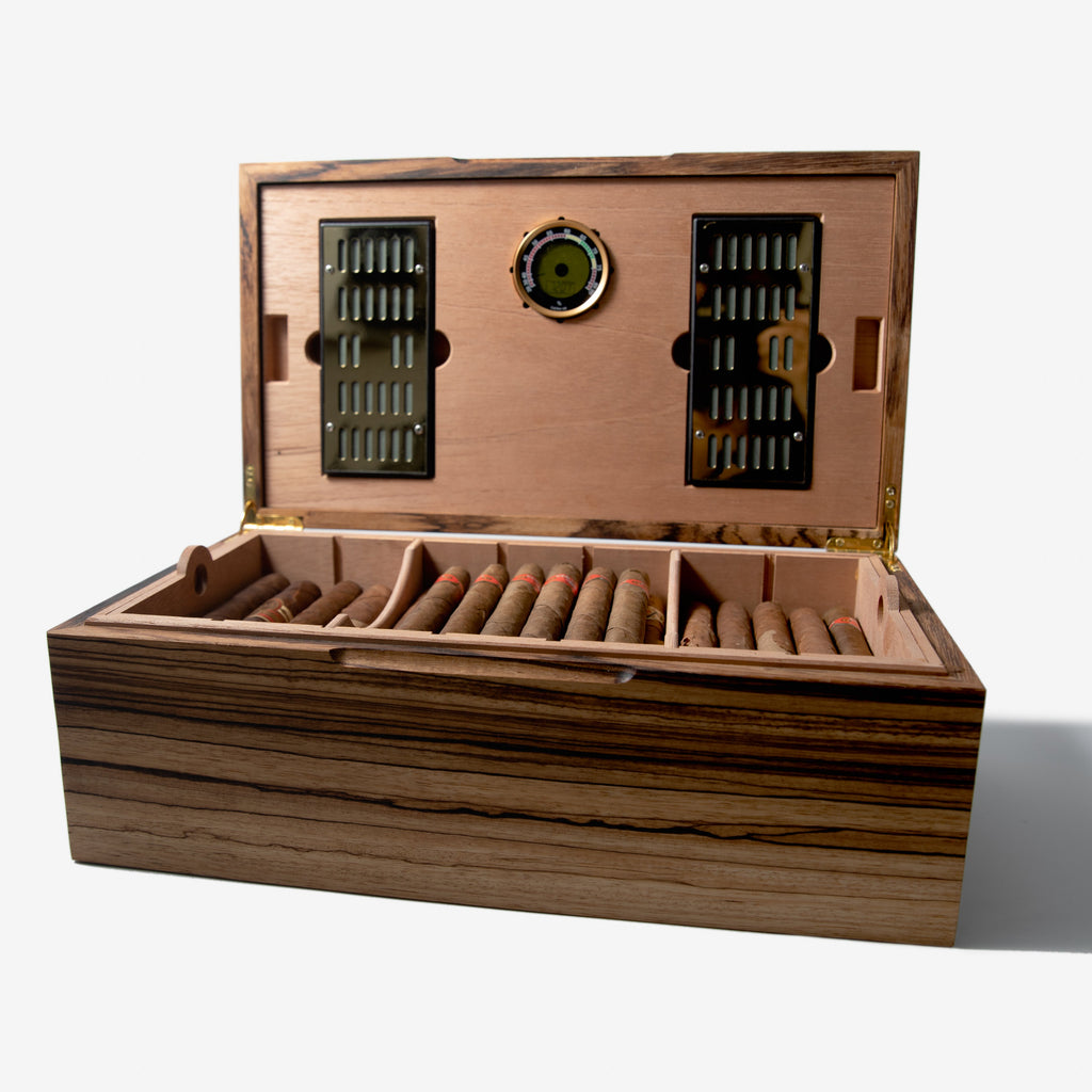 Cigar Humidor - Zebrawood with Spanish Cedar Lining - 80 Capacity Red Ridge Woodworking
