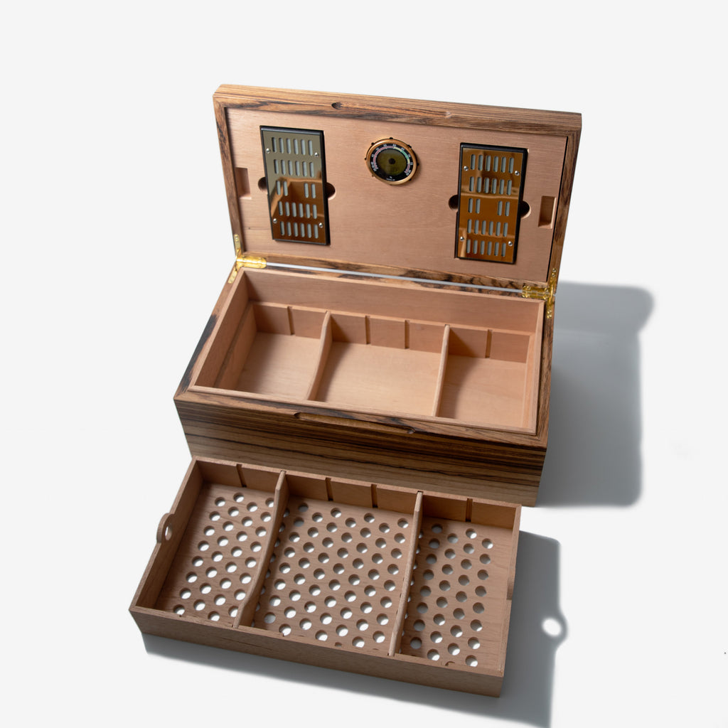Cigar Humidor - Zebrawood with Spanish Cedar Lining - 80 Capacity Red Ridge Woodworking