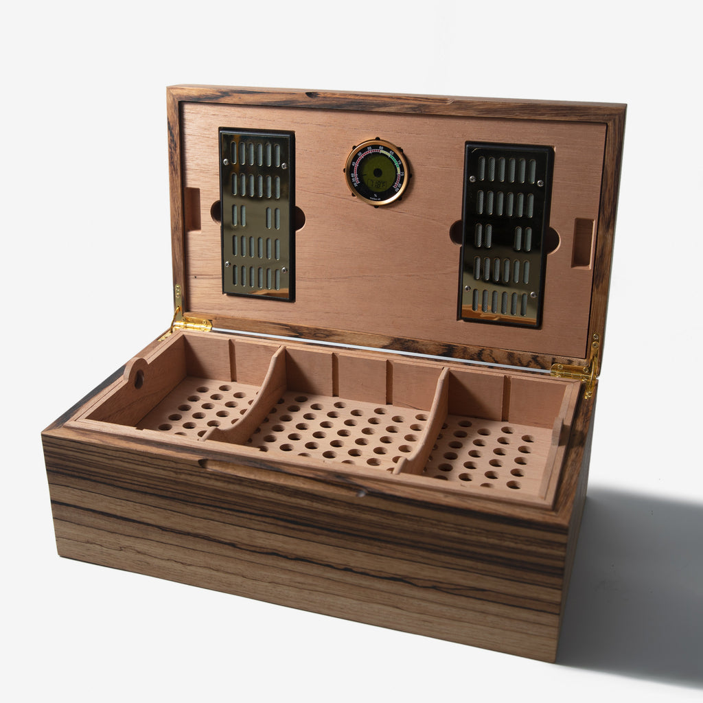 Cigar Humidor - Zebrawood with Spanish Cedar Lining - 80 Capacity Red Ridge Woodworking