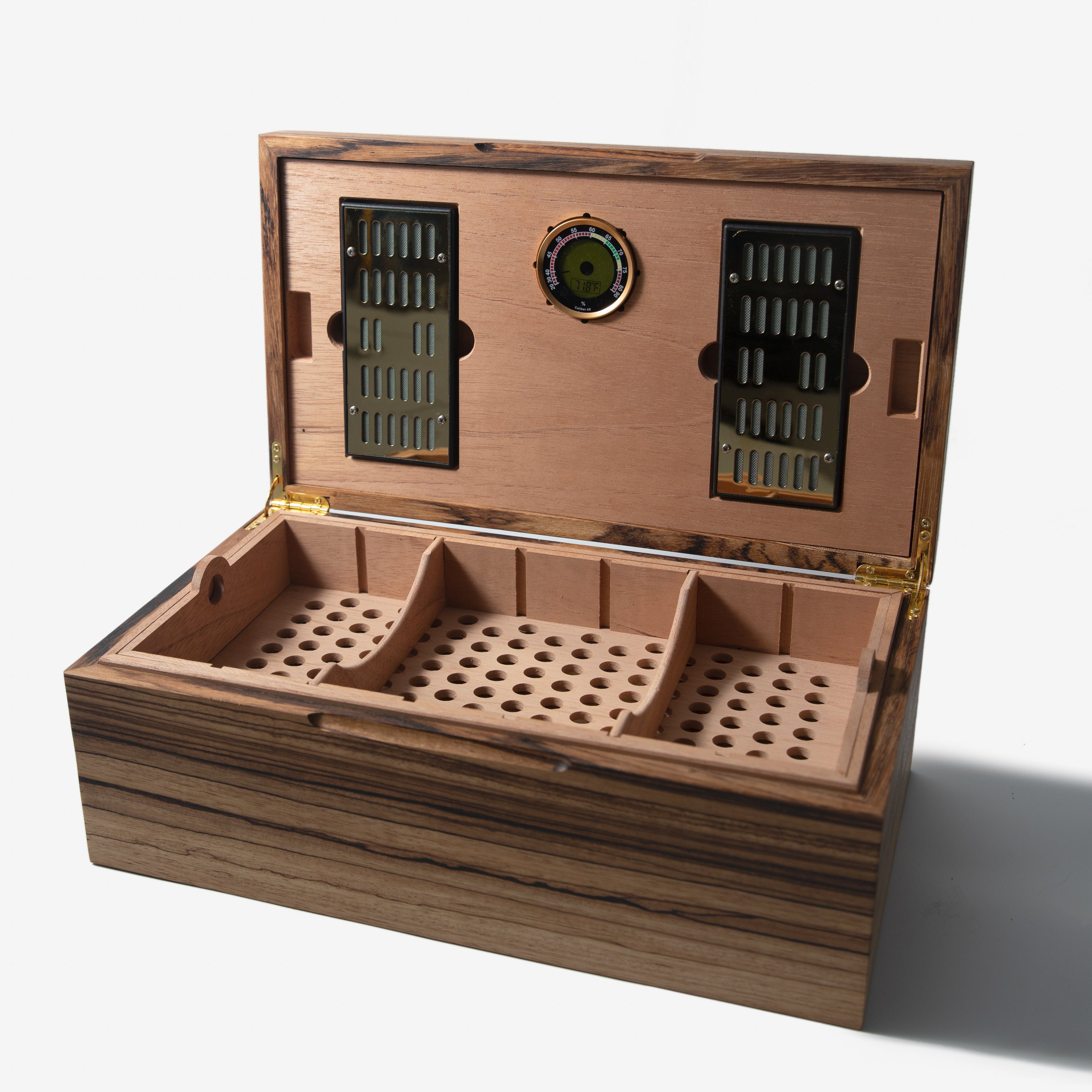 Cigar Humidor - Zebrawood with Spanish Cedar Lining - 80 Capacity Red Ridge Woodworking