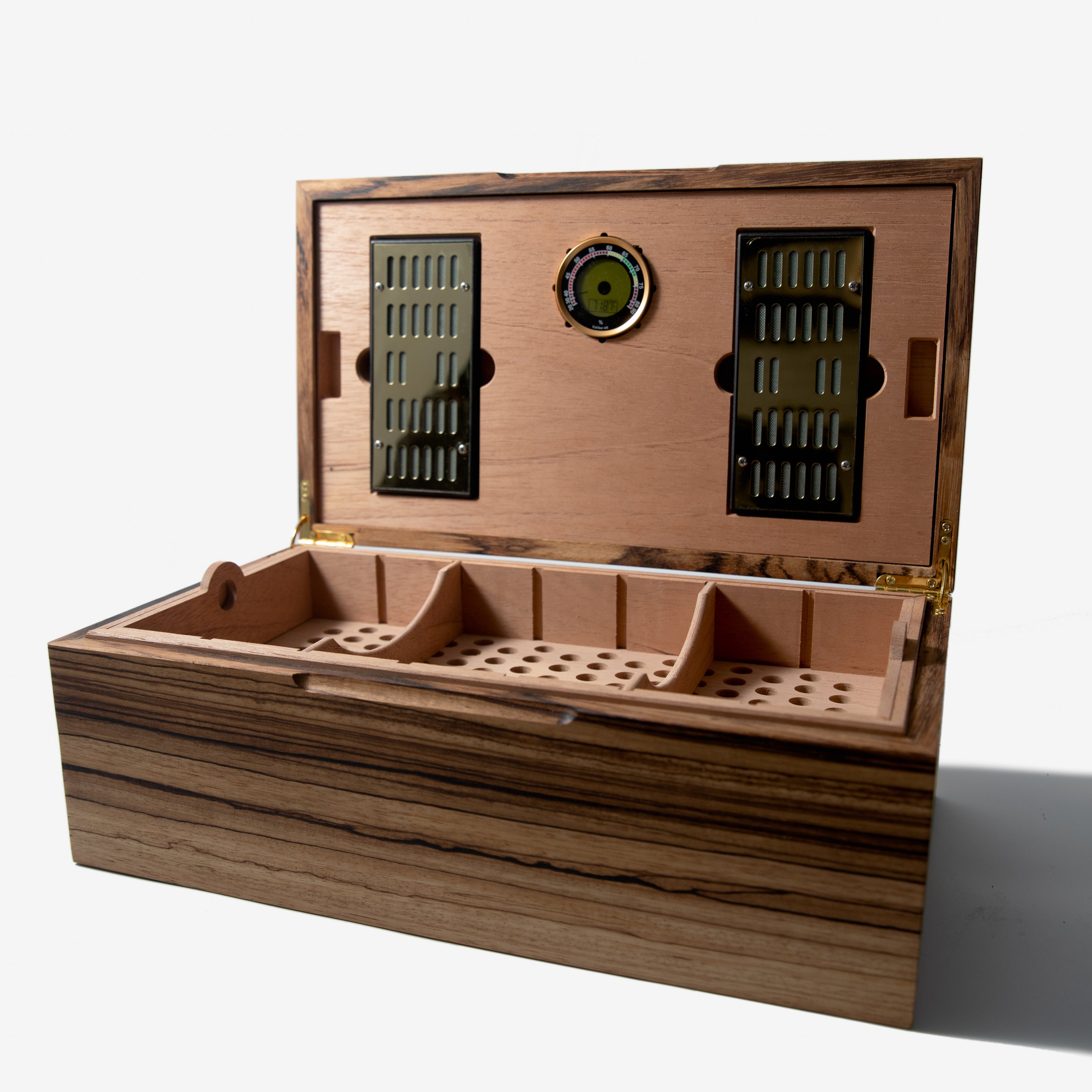 Cigar Humidor - Zebrawood with Spanish Cedar Lining - 80 Capacity Red Ridge Woodworking