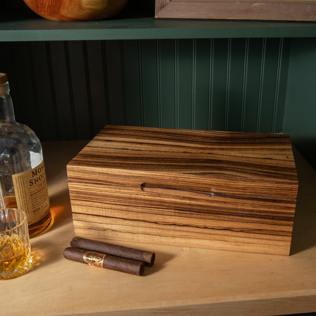 Cigar Humidor - Zebrawood with Spanish Cedar Lining - 80 Capacity Red Ridge Woodworking