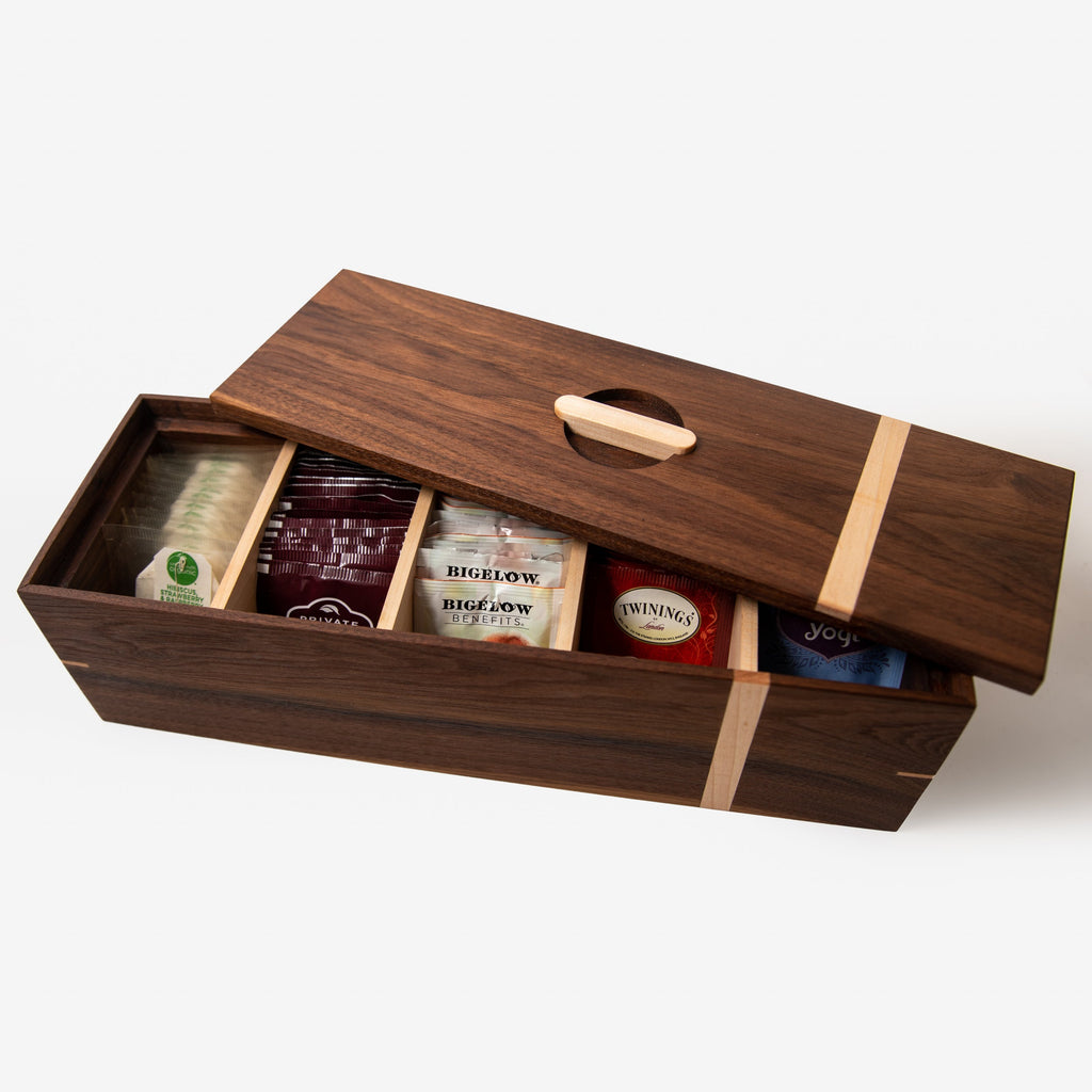 Tea Box - Black Walnut and Maple - 5 Compartments Red Ridge Woodworking