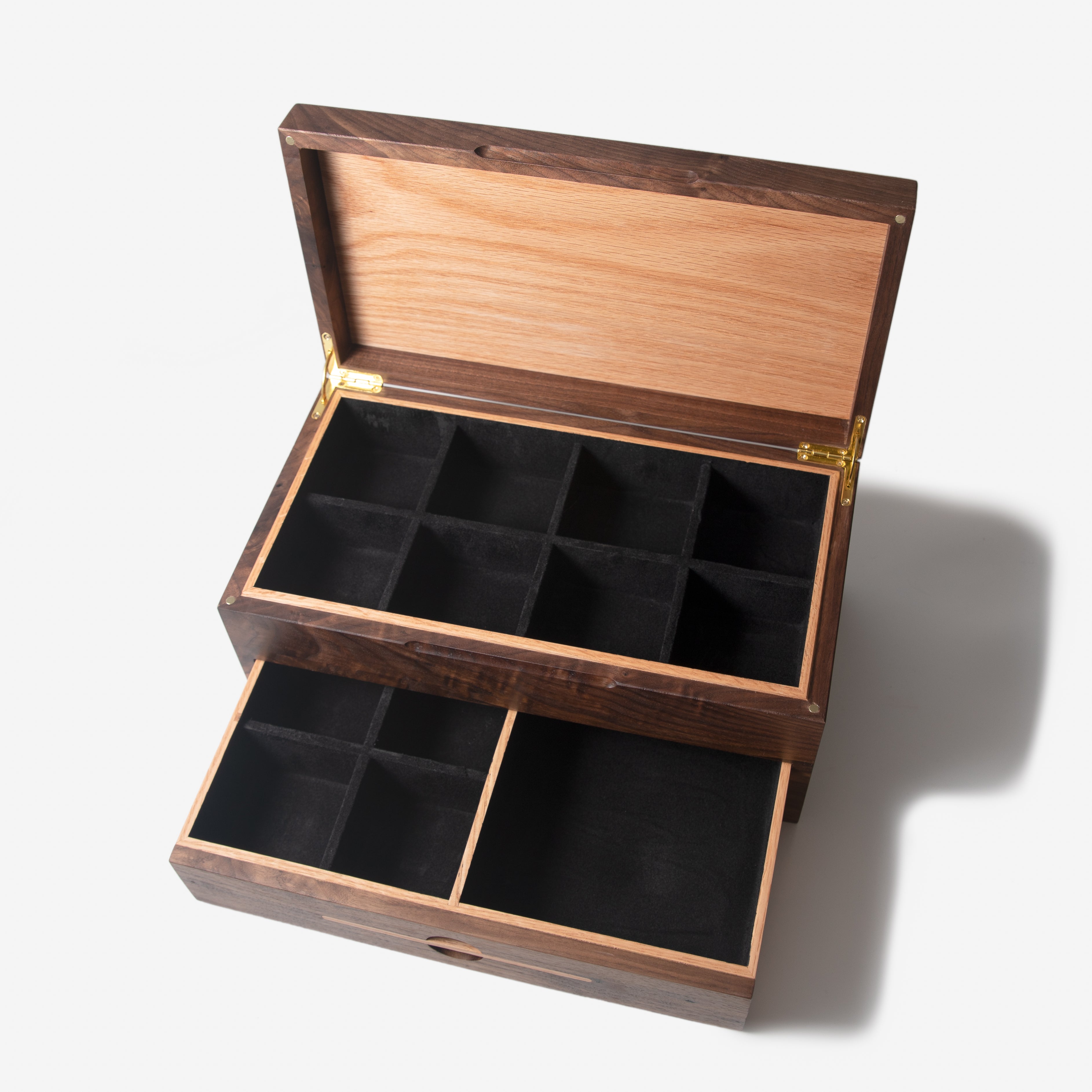 Watch Box with Drawer - Black Walnut and Oak - 12 to 16 Watch Compartments Red Ridge Woodworking