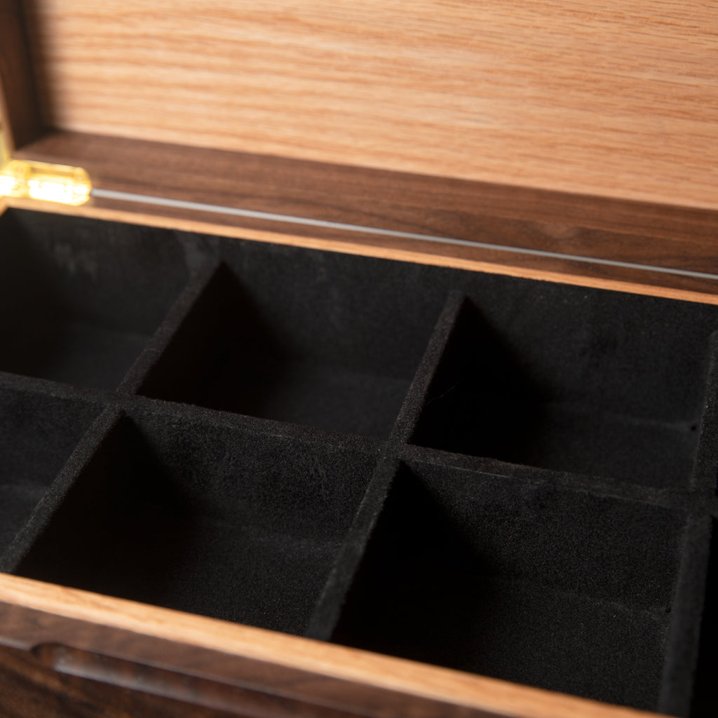 Watch Box with Drawer - Black Walnut and Oak - 12 to 16 Watch Compartments Red Ridge Woodworking