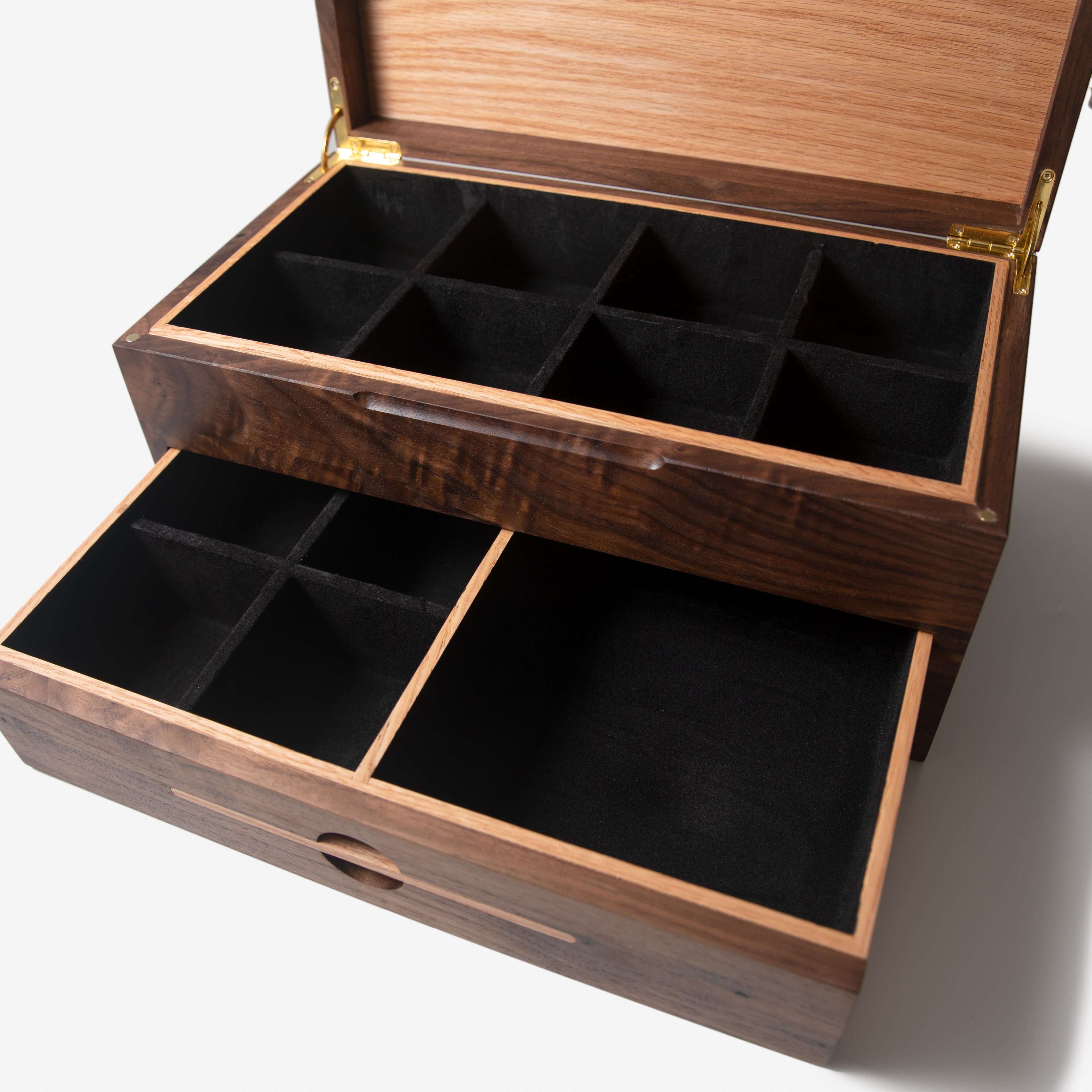 Watch Box with Drawer - Black Walnut and Oak - 12 to 16 Watch Compartments Red Ridge Woodworking