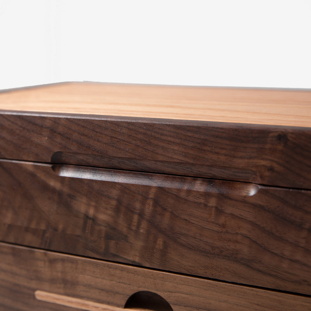 Watch Box with Drawer - Black Walnut and Oak - 12 to 16 Watch Compartments Red Ridge Woodworking
