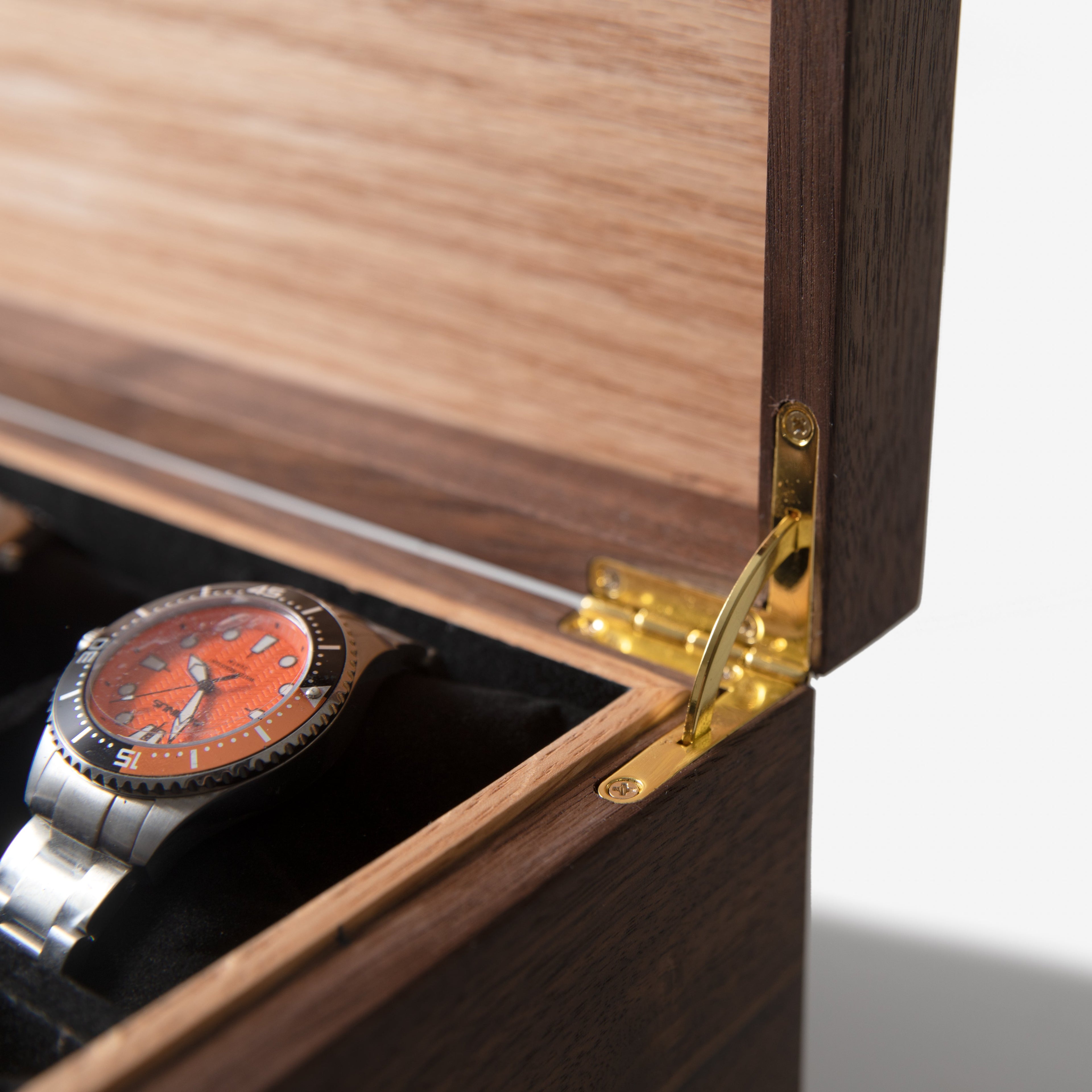 Watch Box with Drawer - Black Walnut and Oak - 12 to 16 Watch Compartments Red Ridge Woodworking