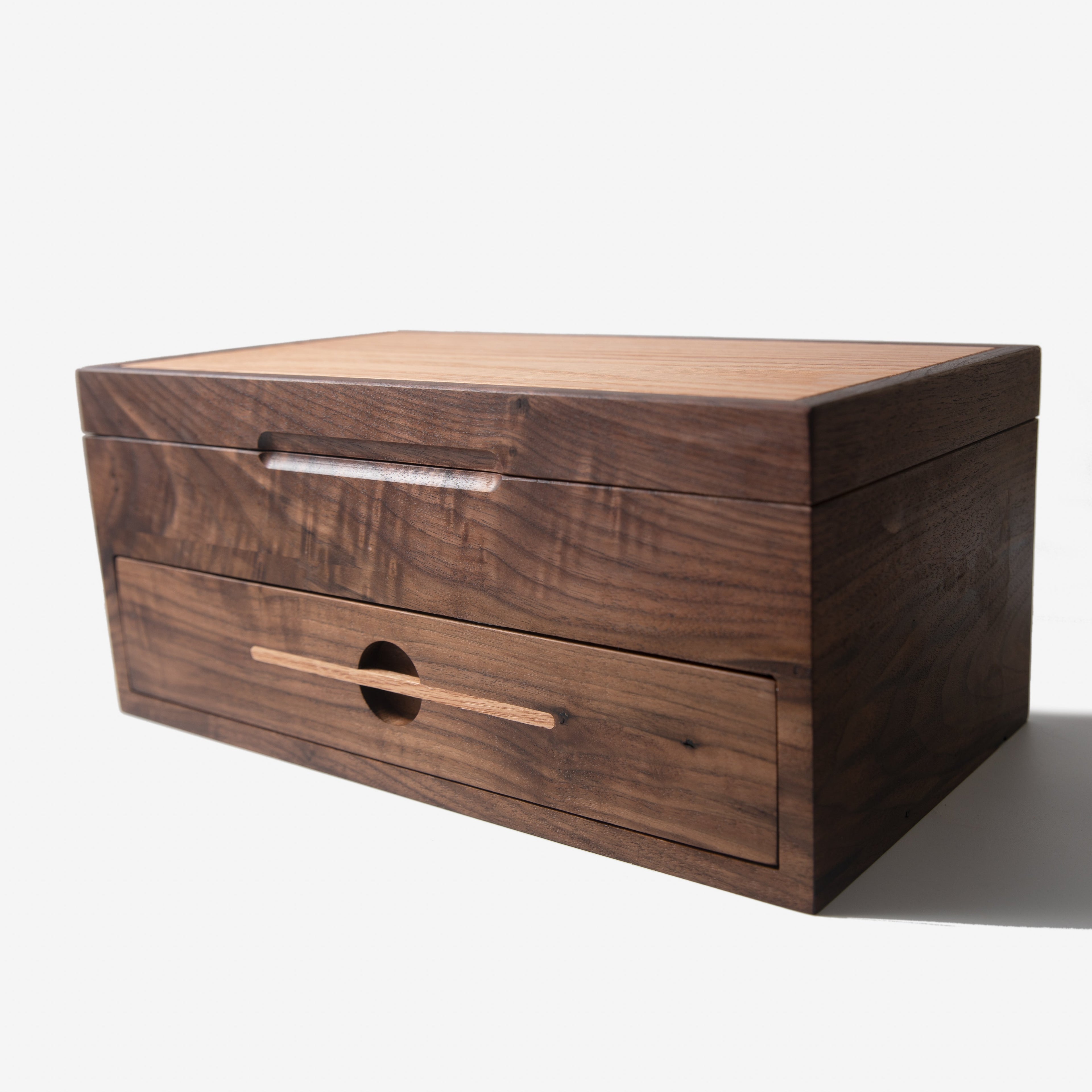 Watch Box with Drawer - Black Walnut and Oak - 12 to 16 Watch Compartments Red Ridge Woodworking