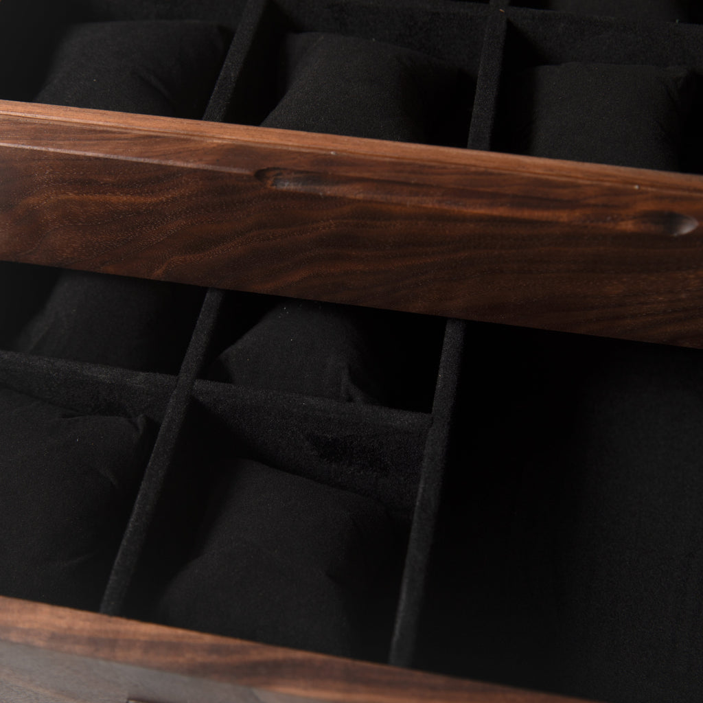 Watch Box with Drawer - Solid Black Walnut - 12 to 16 Watch Compartments Red Ridge Woodworking