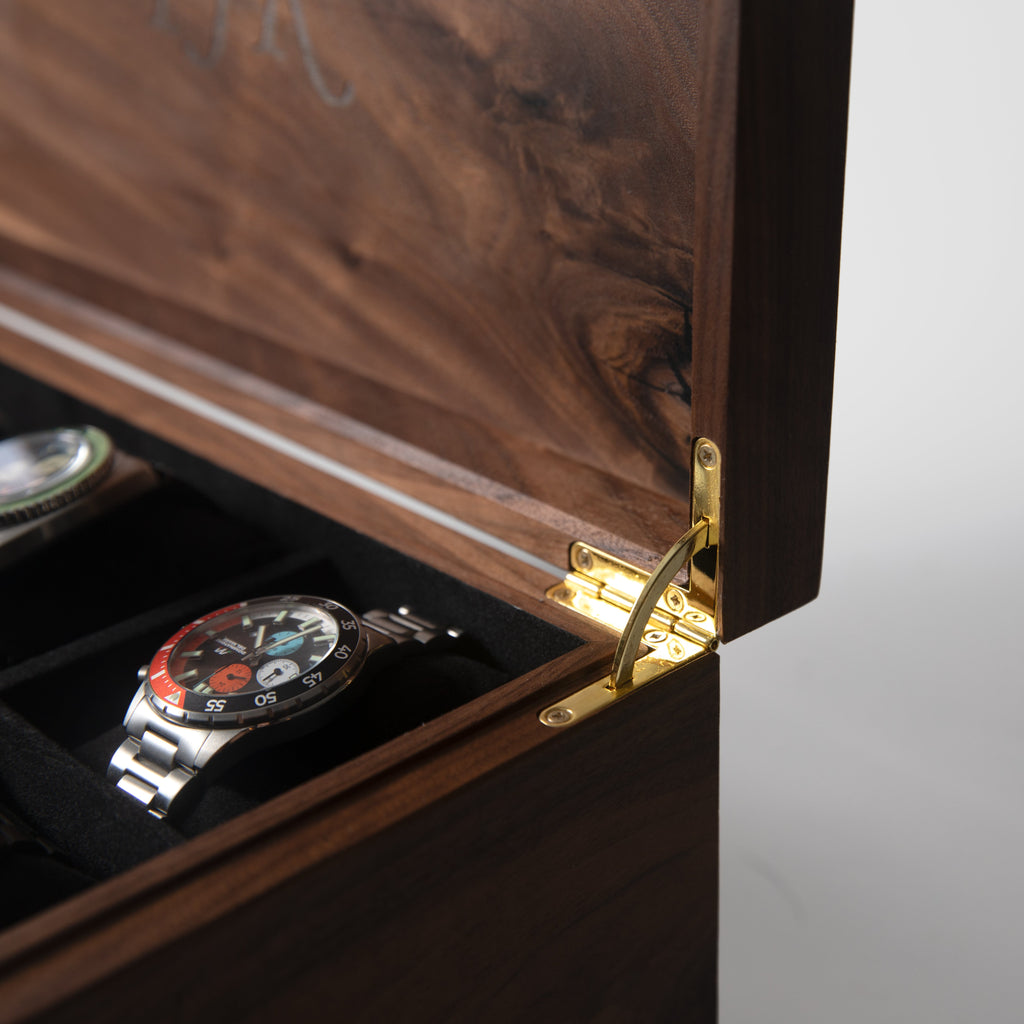 Watch Box with Drawer - Solid Black Walnut - 12 to 16 Watch Compartments Red Ridge Woodworking