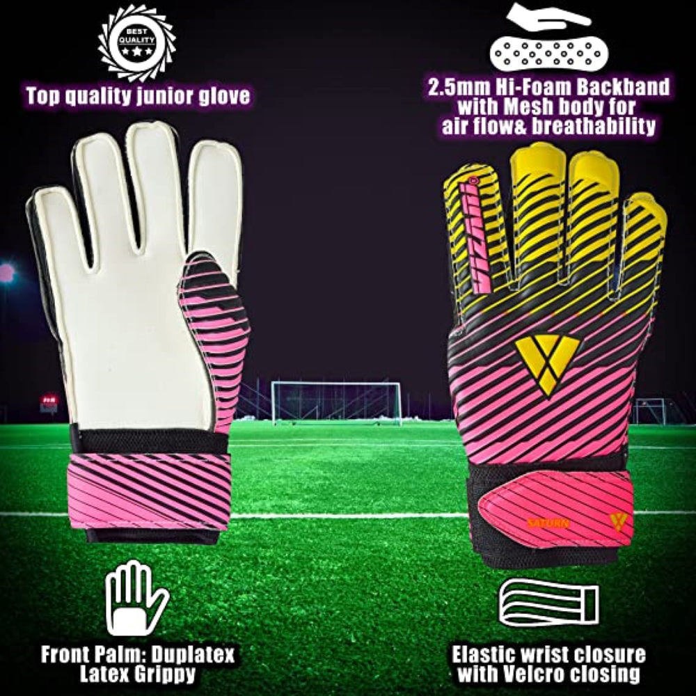 Saturn F.P. Goalkeeper Gloves w/ Finger Support-Pink/Yellow Vizari Sports