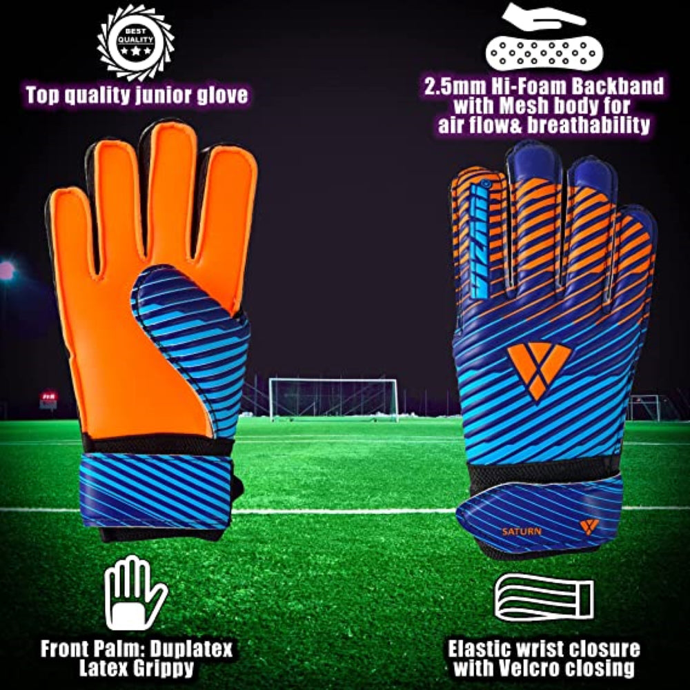 Saturn F.P. Goalkeeper Gloves w/ Finger Support-Blue/Orange Vizari Sports