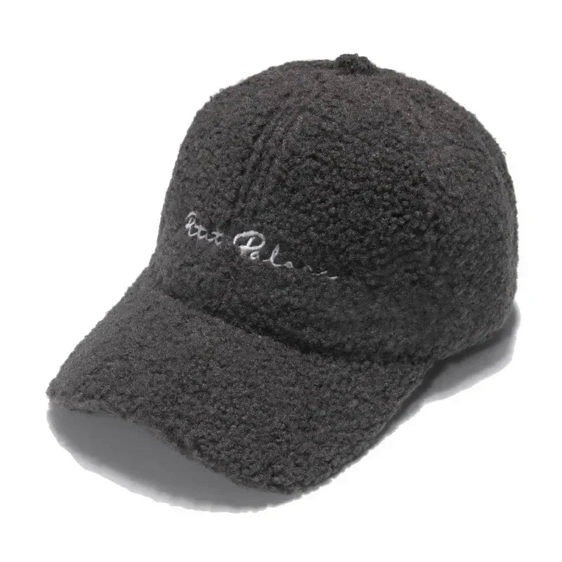 Lamb Wool Baseball Cap — Korean Style Plush Winter Sun Hat for Women FitiqueFit