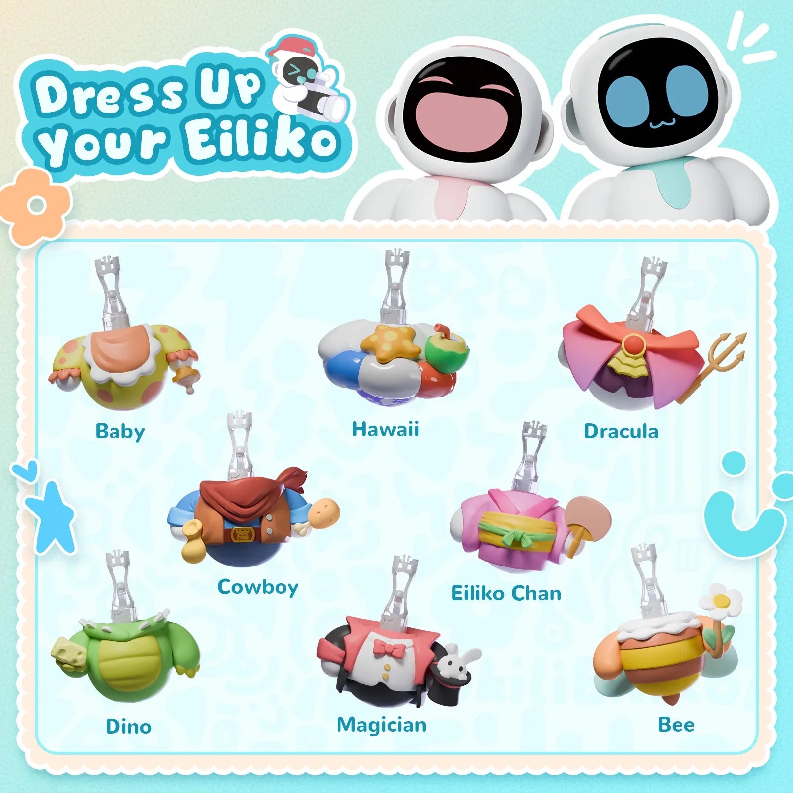 Eiliko Aquamarine – Tiny AI Charm Robot with Voice Chat, Emotional Responses, Themed Body Swap, Outfit-Matching, Perfect Companion for Couples, Best Friends & Kids FLIPSTYLEZLLC